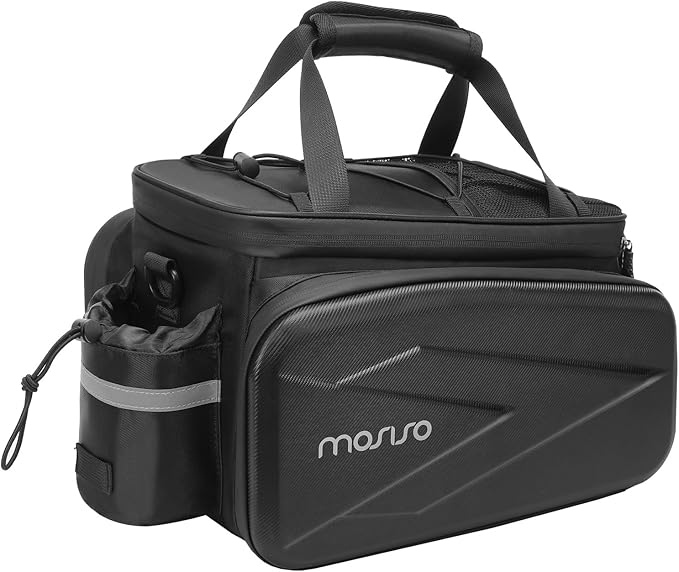 MOSISO Bike Rack Bag Trunk Cooler Handbag, Bicycle Insulated Rear Seat Bag 2 Side EVA Pockets with Side Foldable Panniers, 8L Cycling Backseat Storage Cargo Luggage Pouch with Shoulder Strap, Black