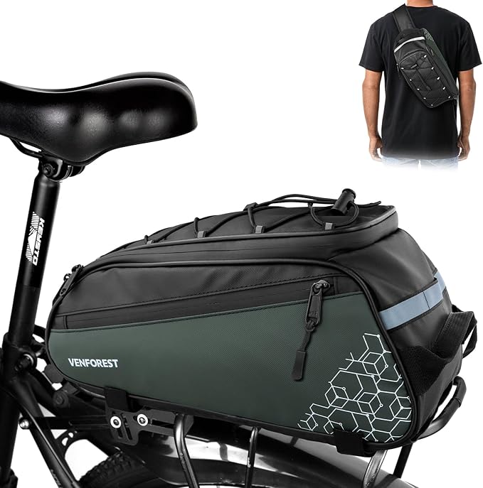 Bike Rear Rack Bag,9L PVC Waterproof Bike Trunk Bag for Road and Mountain Bikes,Bicycle Rear Seat Bag with Rain Cover Bike Saddle Bag for Cycling Trip (Brown green)