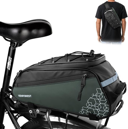 Bike Rear Rack Bag,9L PVC Waterproof Bike Trunk Bag for Road and Mountain Bikes,Bicycle Rear Seat Bag with Rain Cover Bike Saddle Bag for Cycling Trip (Brown green)