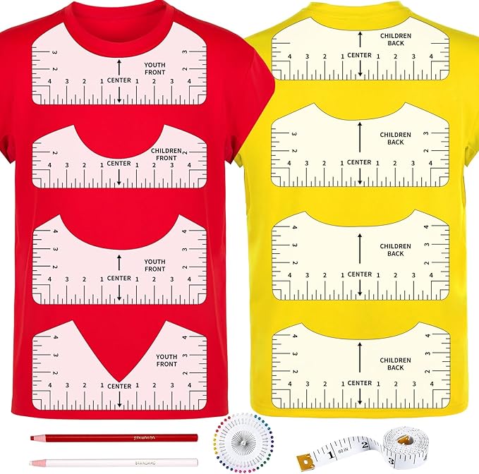 12pcs Tshirt Ruler Guide for Vinyl Alignment, T Shirt Measurement Accessories Tools for Cricut Heat Press & Cameo & HTV Transfer Vinyl, Stocking Stuffers Gifts for Women (White)