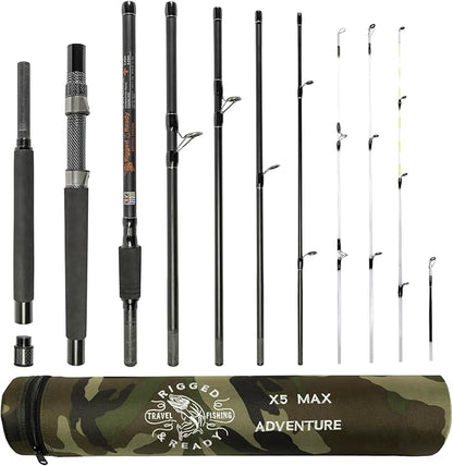 Rigged & Ready X Series Travel Fishing Rods. 6 Super Compact, Multi-Functional, Portable, Spin, Bass, Carp, Lure, Float, Fly Combos + Poles. 4 or 6 Tips & 5 to 25 Techniques Freshwater & Saltwater