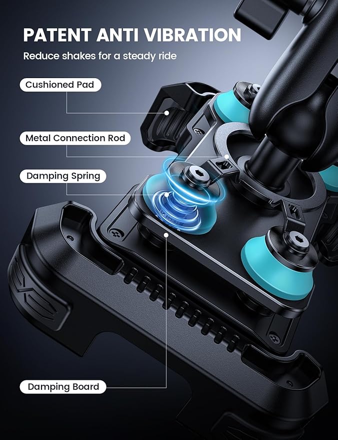 Lamicall Motorcycle Phone Mount Holder - [Dual Vibration Dampener] [Metal Adjustment Arm] Motorcycle Cell Phone Holder, Bike Handlebar Phone Mount, for iPhone 16 15 14 Pro Max, 4.7-6.7" Phones, Blue