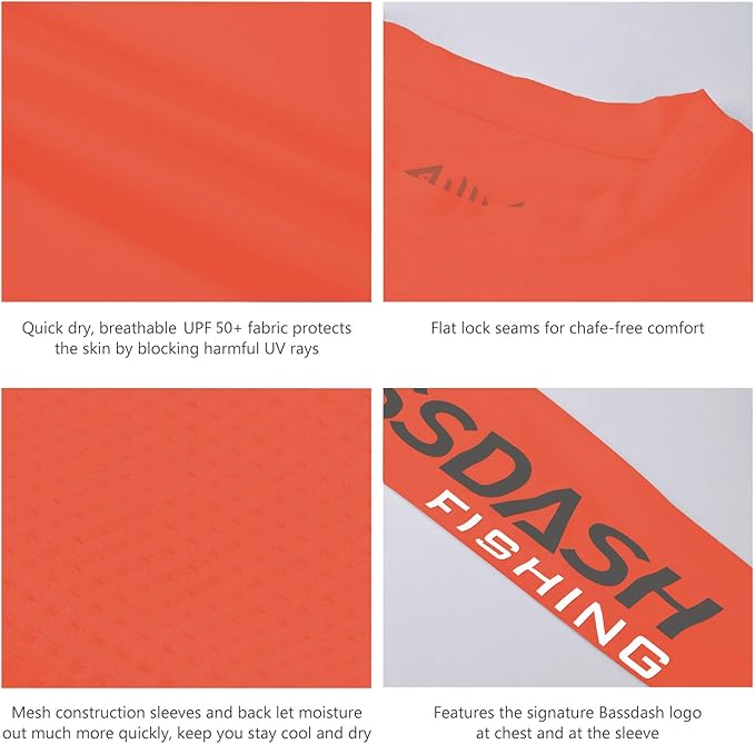 BASSDASH Fishing T Shirts for Men UV Sun Protection UPF 50+ Long Sleeve Tee T-Shirt