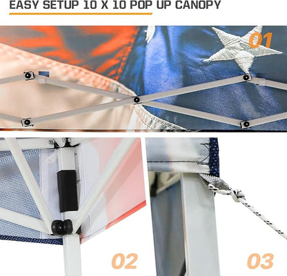 EAGLE PEAK 10x10 Slant Leg Pop-up Canopy Tent Easy One Person Setup Instant Outdoor Beach Canopy Folding Portable Sports Shelter 10x10 Base 8x8 Top (Stars and Stripes)
