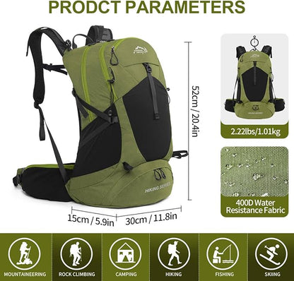 Hiking Backpack, Waterproof Hiking Daypack with 3L Water Bladder and Rain Cover, Lightweight Travel Camping Backpack for Men Women (Dark Green)