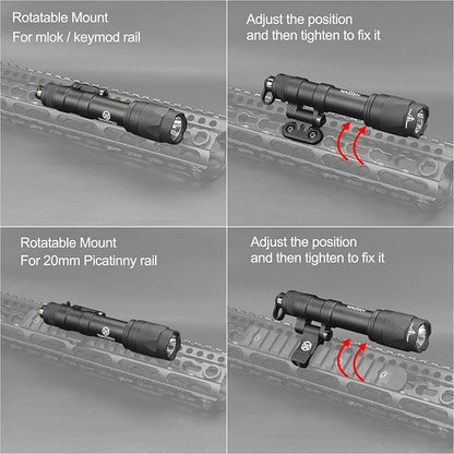 NOBUHIRO M600C 800 Lumens Tactical Flashlight, with Replaceable Mounting Rotating Base, Suitable for 20mm Picatinny & Mlok/Keymod Rail, Include with Remote Pressure & Push Button Switch (M600C)