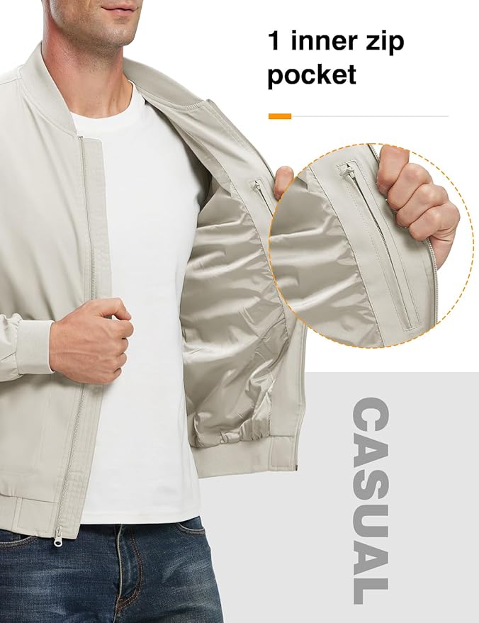 TBMPOY Men's Lightweight Bomber Jackets Light Windbreaker Casual Stylish Fall Golf Zip Up Dress Business Varsity