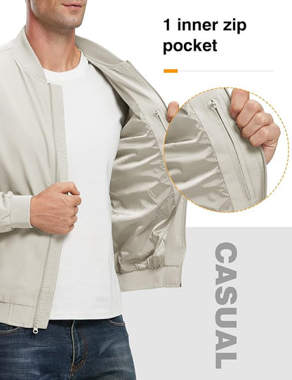 TBMPOY Men's Lightweight Bomber Jackets Light Windbreaker Casual Stylish Fall Golf Zip Up Dress Business Varsity