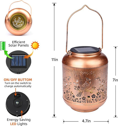 2Pack Cardinal Solar Lanterns Outdoor Hanging Waterproof Garden Decor Metal Solar Lantern Outside Decoration for Yard,Porch,Patio,Backyard, Pathway,Lawn,Birthday Gifts for Women Mom Grandma