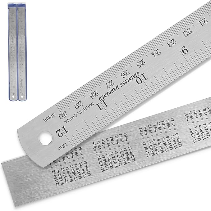 2 Pack Pacific Arc 12 Inch Stainless Steel Ruler with Inch/Metric Conversion Table