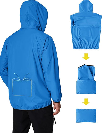 COOFANDY Men's Packable Rain Jacket Lightweight Waterproof Raincoat with Hood Travel Hiking Golf Windbreaker