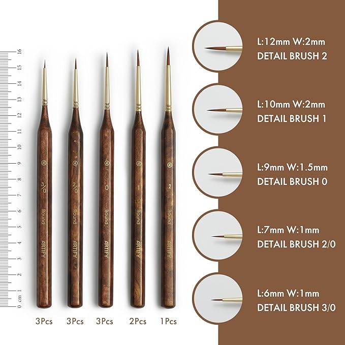 Artify Detail Paint Brush Set, 12Pcs Fine Paint Brushes for Detail, Model & Craft, Miniature Paint Brushes, No-Splitting High-Spring Synthetic Bristle, for Watercolors, Oil, Acrylics