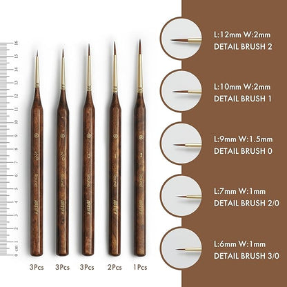 Artify Detail Paint Brush Set, 12Pcs Fine Paint Brushes for Detail, Model & Craft, Miniature Paint Brushes, No-Splitting High-Spring Synthetic Bristle, for Watercolors, Oil, Acrylics