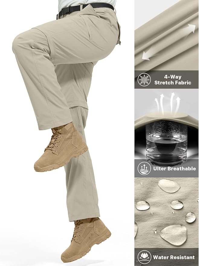 FREE SOLDIER Men's Outdoor Convertible Hiking Pants with Belt Lightweight Quick Dry Tactical Cargo Pants Nylon Spandex
