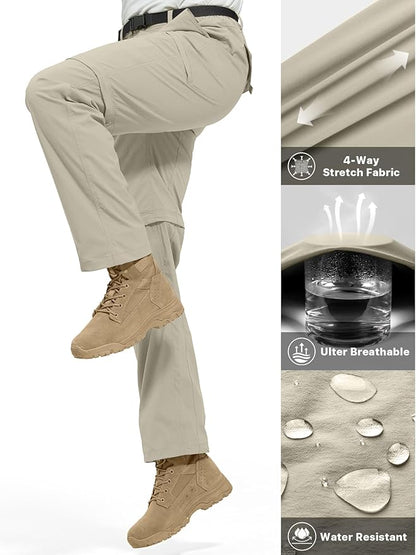FREE SOLDIER Men's Outdoor Convertible Hiking Pants with Belt Lightweight Quick Dry Tactical Cargo Pants Nylon Spandex