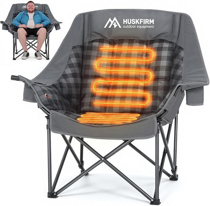 Oversized Heated Camping Chair Fully Thick Padded Camping Chair for Adults 3 Levels Adjustable Portable Heated Camp Chair for Outdoor Use (Battery Not Included)