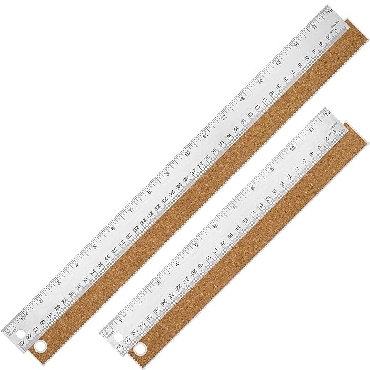 Metal Ruler with Cork Backing, 12+18 Inch Stainless Steel Rulers 12 Inch 18 inch Metal Ruler - Imperial and Metric - Non-Slip Prevent Ink Leakage - for School Office Engineering Tools