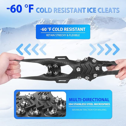Sfee Crampons for Winter Boots, Upgraded Ice Cleats Stainless Steel Women Men Anti Slip Ice Traction Cleats Grips with Straps, Perfect for Hiking, Walking, Climbing, Ice Fishing