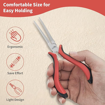 Long Needle Nose Pliers 5.5"-5 Pack Long Nose Mini Precision Pliers for Jewelry Making with Spring Loaded for DIY, Craft, Repairing