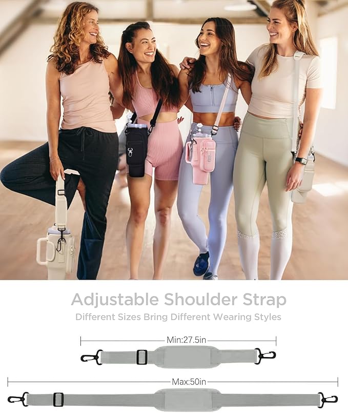 dabria Water Bottle Carrier Bag with Phone Pocket for Stanley 40/30 oz Tumbler Neoprene Water Bottle Holder Pouch with Adjustable Strap Bollus with Straw Cover & Carabiner for Stanley Cup Accessories