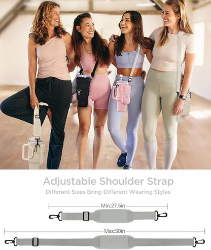 dabria Water Bottle Carrier Bag with Phone Pocket for Stanley 40/30 oz Tumbler Neoprene Water Bottle Holder Pouch with Adjustable Strap Bollus with Straw Cover & Carabiner for Stanley Cup Accessories