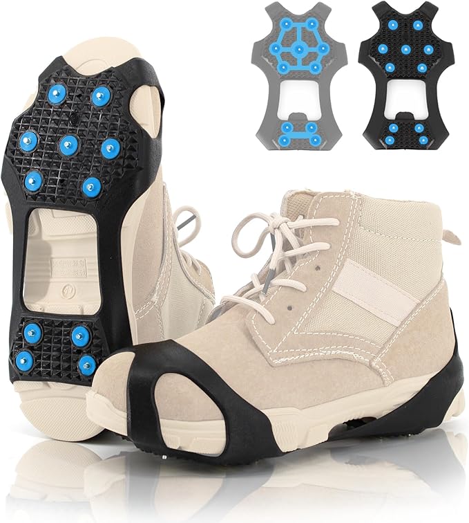 Non-Slip Ice Cleats Snow Grips, Strong Traction Crampons 11 Steel Studs, for Shoes and Boots, Snow Ice Walking
