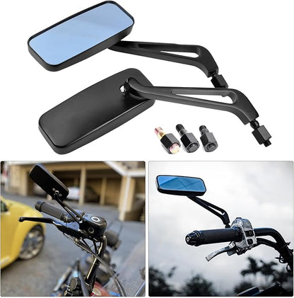 Devilmotor Black Rectangle Motorcycle Bobber Mirrors for Cruiser Chopper with Smoke Blue 8mm-10mm (Black)