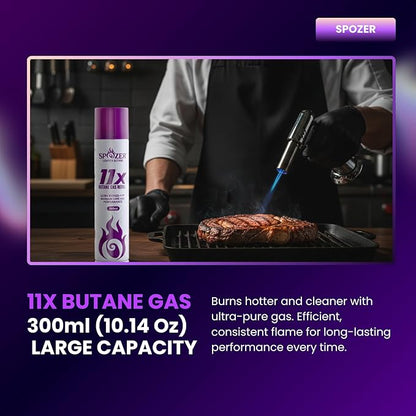 11X Ultra Pure Butane Fuel Refill – 99.99% Clean Butane Refill for All Refillable Jet Flame Lighters – Universal Butane Gas, 300ml (10.14 Oz) Cans, Pack of 24