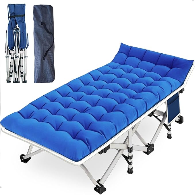Camping Cots with Comfortable Pad Sleeping Bed for Camping Folding Cot with Mattress Heavy Duty Sleeping Cot with Carry Bag Guest Cots for Adults Easy to Set Up Office Home Outdoor Indoor Vacation