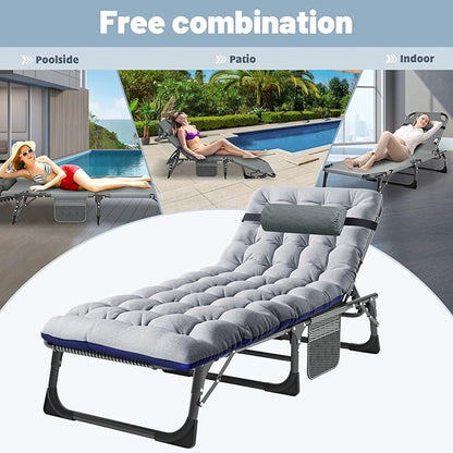 Slsy Folding Camping Cot for Adults with Pad, Padded Portable Sleeping Cots, Camp Bed with Carry Bag for Outdoor Travel, Beach, Hiking