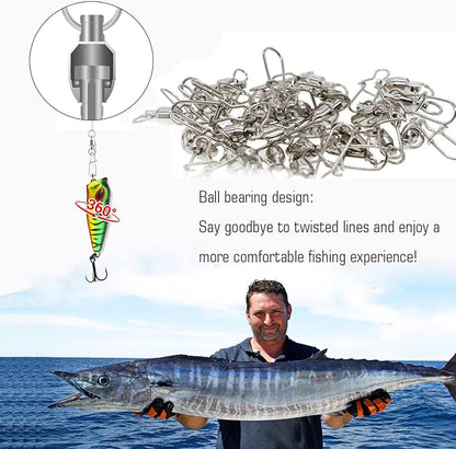 AMYSPORTS Duo Lock Snap Fishing Swivels Stainless Barrel Swivels Fishing Lure Snap Swivels Ball Bearing Swivels Fishing Tackle for Saltwater Fishing Freshwater Fishing