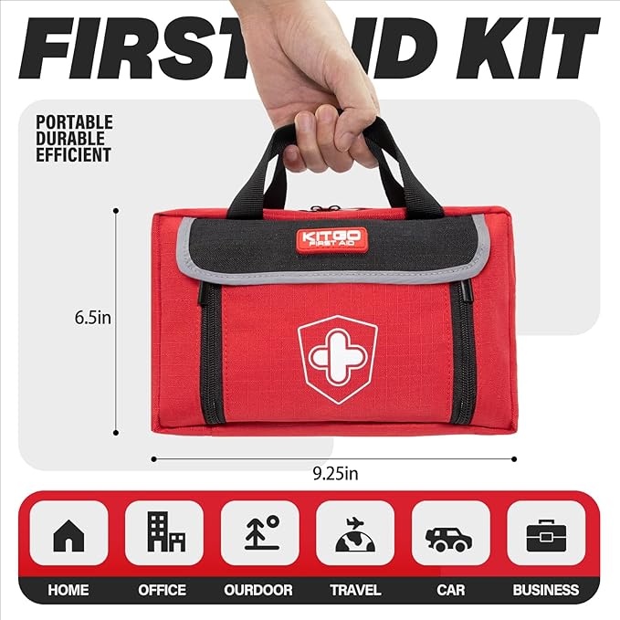 First Aid Kit - Waterproof Compact Small Emergency Medical Trauma Kit for Home, Travel, Camping, Hiking, Vehicle, Workplace Gift for Doctors, Parents, Travelers, Climbers (218 Piece Red)
