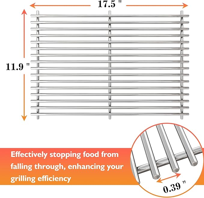 17.5" Grill Grates for Weber Spirit 300, Spirit 700, Genesis Silver/Gold/Platinum B/C, Genesis 1000-3500 (Part #7638) 304 Stainless Steel 2-Pack