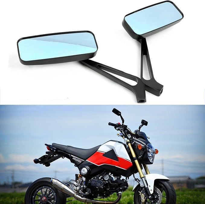 Devilmotor Black Rectangle Motorcycle Bobber Mirrors for Cruiser Chopper with Smoke Blue 8mm-10mm (Black)
