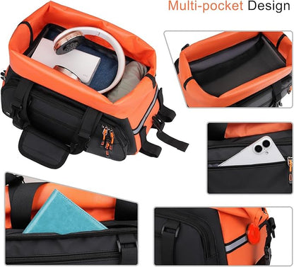 MOSISO Bike Rack Bag, 13-24L Expandable Top Layer Bicycle Rear Trunk Bags, Bike Rear Seat Pouch Cycling Luggage Handbag with Shoulder Strap for Road Mountain Cycling Traveling Commuting, Black&Orange