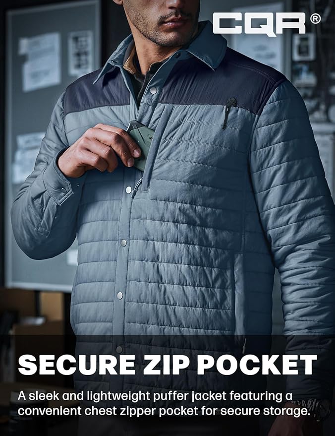 CQR Men's Lightweight Insulated Jacket, Windproof Packable Water Resistant Warm Active Coat for Hiking Work Outdoor Tactical
