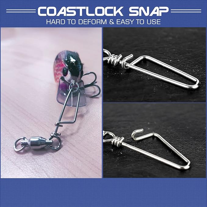 AMYSPORTS Clips Steel Snap Swivels Fishing Ball Bearing Swivels Fishing Saltwater Heavy Barrel Fishing Swivels Stainless White Nickel