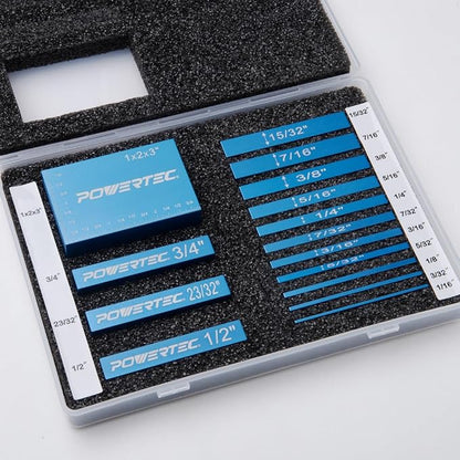 POWERTEC Setup Blocks Height Gauge 15pc Set, Router Table Setup Bars w/L Square 3pc, Machinist Square for Router Fence, Table Saw Blade, Band Saw, Drill Press (72052)