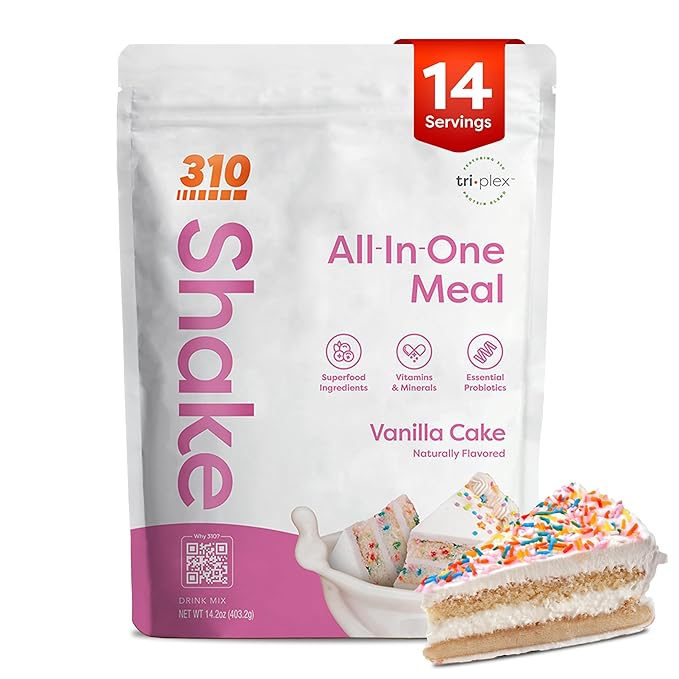 310 Nutrition All-In-One Meal Replacement Shake Powder - Plant-Based Protein Smoothie Blend w/High Fiber, Probiotics & Adaptogens - Low Carb, Vegan, Keto & Paleo Friendly - Vanilla Cake - 14 Srv