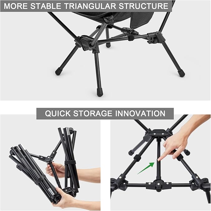 G4Free 2 Pack Folding Lightweight Camp Chair High Back Camping Chair Backpacking Chair Heavy Duty 330lbs with Headrest Pocket Black