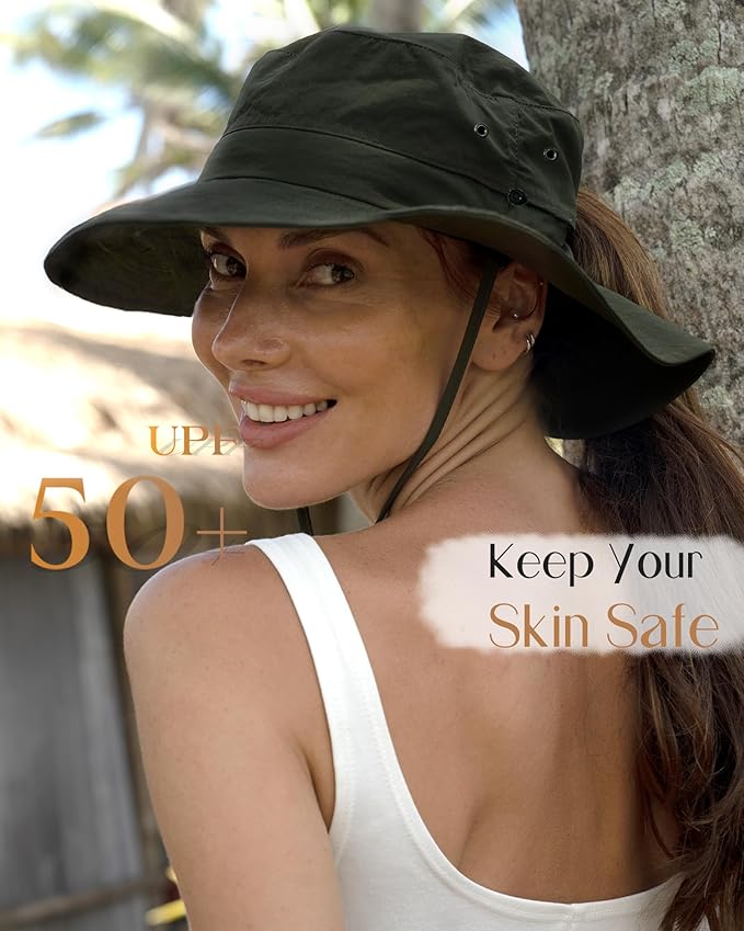 FURTALK Sun Hats for Women Ponytail UPF 50+ Beach Summer Hat Wide Brim Packable Cowboy Hat