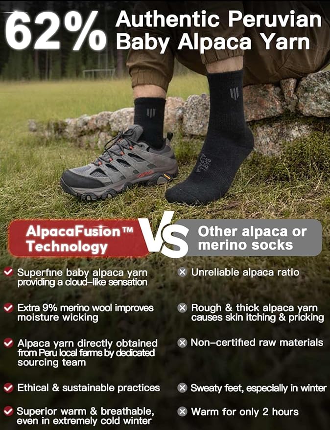 Alpaca Wool Micro Crew Hiking Socks Midweight Moisture Wicking Anti-blister Cushioned