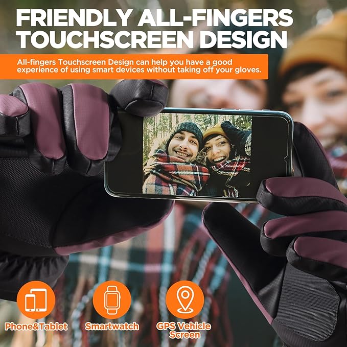 rivmount Winter Waterproof Ski Snow Warm Gloves for Women Men, Windproof Cold Weather Thermal with Touchscreen Fingers, for Running Driving Cycling Hiking Biking Outdoor Sports Daily Work