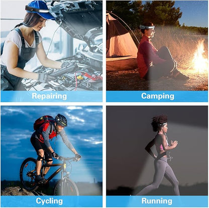 COSOOS Original 2 Rechargeable Headlamp Flashlight w/Red Light & Carry Case,1000 Lumen Bright LED Head Lamp Wide Beam, Motion Sensor, 2.4 oz Lightweight Headlight for Hiking & Camping Gear