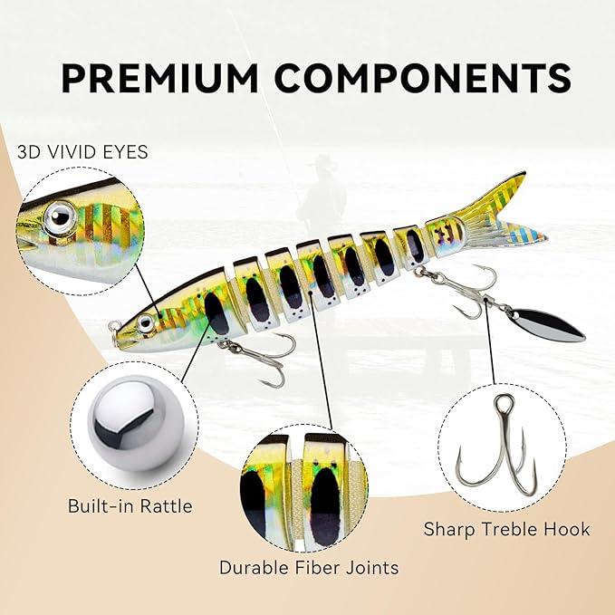 Fishing Lures with Spinner Baits Blades for Topwater, Swimbait for Trout and Bass Slow Sinking, 5pcs Fishing Hard Baits