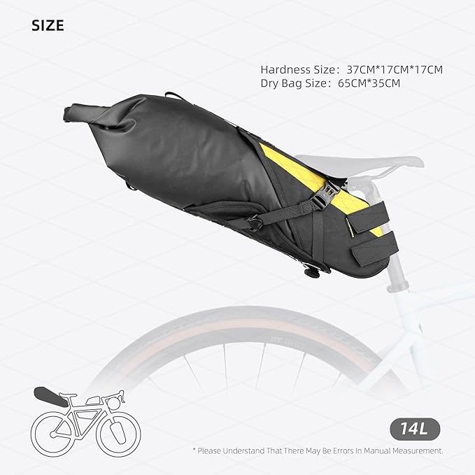 Rhinowalk Waterproof Bicycle Saddle Bag Large Capacity Bike Bag Under Seat Bag 14L Rainproof Mountain Road Bike Seat Bag Bicycle Bag Professional Cycling Accessories-Black