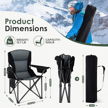 Homcosan Heated Camping Chair for Adults, Portable Outdoor Chairs with 3 Heat Levels, Oversized Foldable Lawn Chairs Without Power Bank, Perfect for Camping, Outdoor Sports, Picnics, Fishing (Grey)