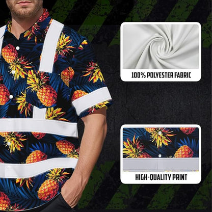 High Visibility Hawaiian Shirt for Men Tropical Shirts Custom Name Floral Outfit Reflective Safety Workwear