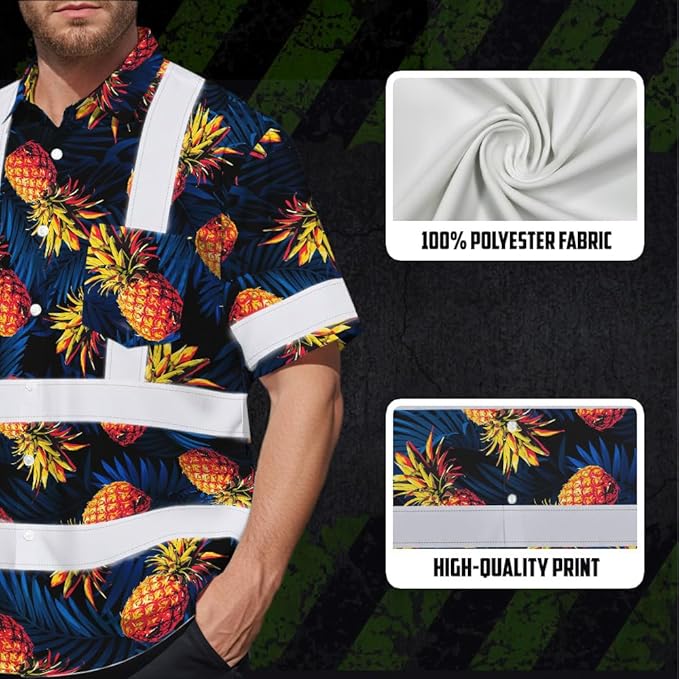 High Visibility Hawaiian Shirt for Men Tropical Shirts Custom Name Floral Outfit Reflective Safety Workwear