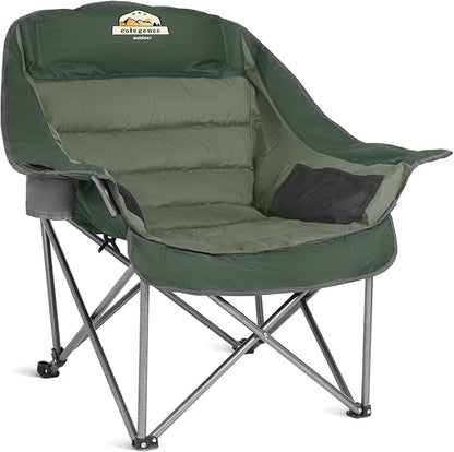 Oversized XL Padded Camping Chair Wide Heavy Duty Lawn Chairs Support 450 LBS Portable Folding Gaint Plus Camp Chair with Side Pocket Cup Holder for Outdoor Outside Sports Baseball-Green